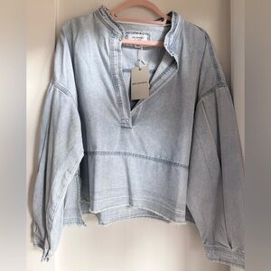 ee:some Oversized Chambray Denim Deep V Top